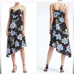 Banana Republic dreamy slip dress spaghetti strap black floral asymmetrical sz 2